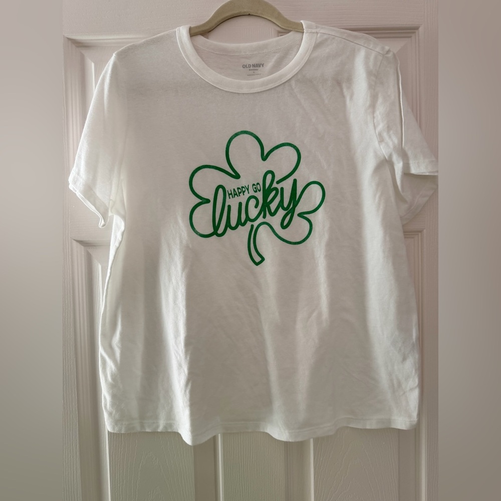 Old Navy White Crewneck Graphic Tee with Green Logo